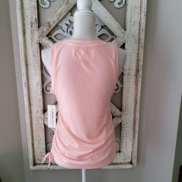 The Sweatshirt Project Women's Sleeveless Crew Neck Side Ruched Tie Tank Peach - Picture 4 of 5